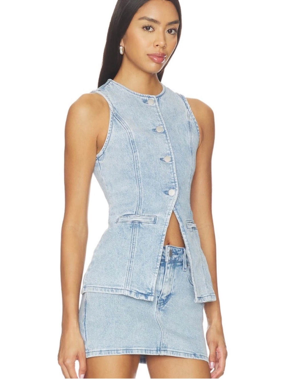 Light Blue Denim Skirt - Classic Wash Women’s Mini both top and skirt